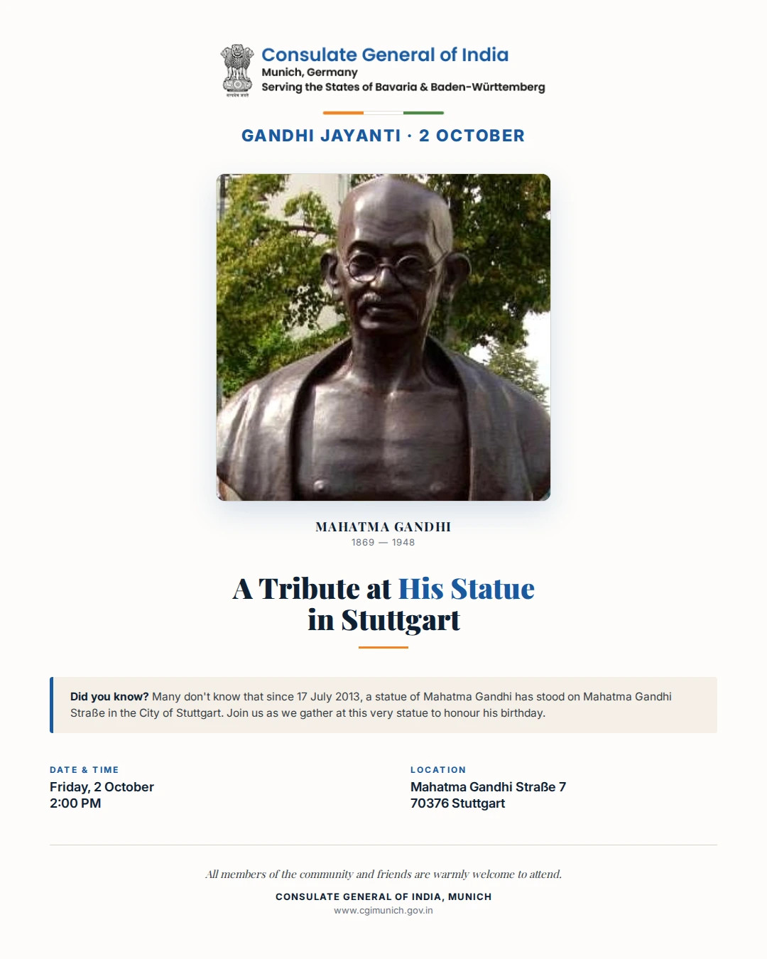 Gandhi Jayanti 2026 Stuttgart – Stuttgart