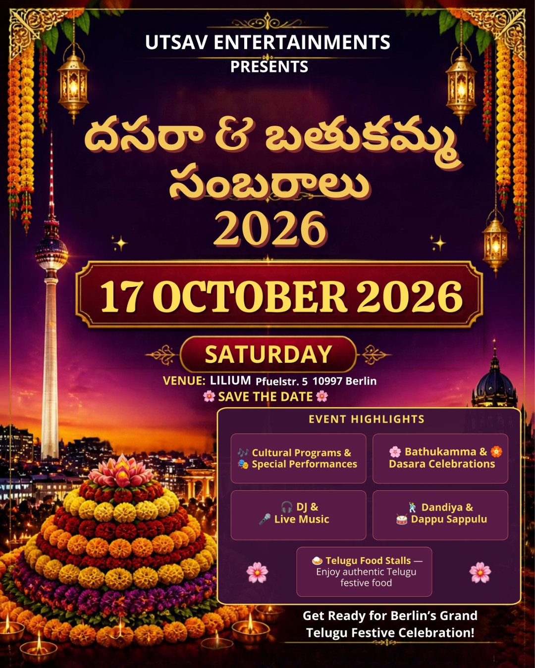 🪔🌸 Dasara & Bathukamma Sambaralu 2026 – Berlin 🌸🪔 – Berlin