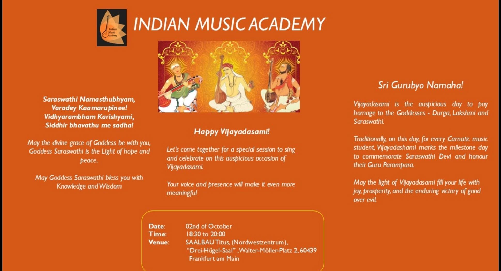 Indian Music Academy - Carnatic vocal music classes in Frankfurt/Germany – Frankfurt am Main