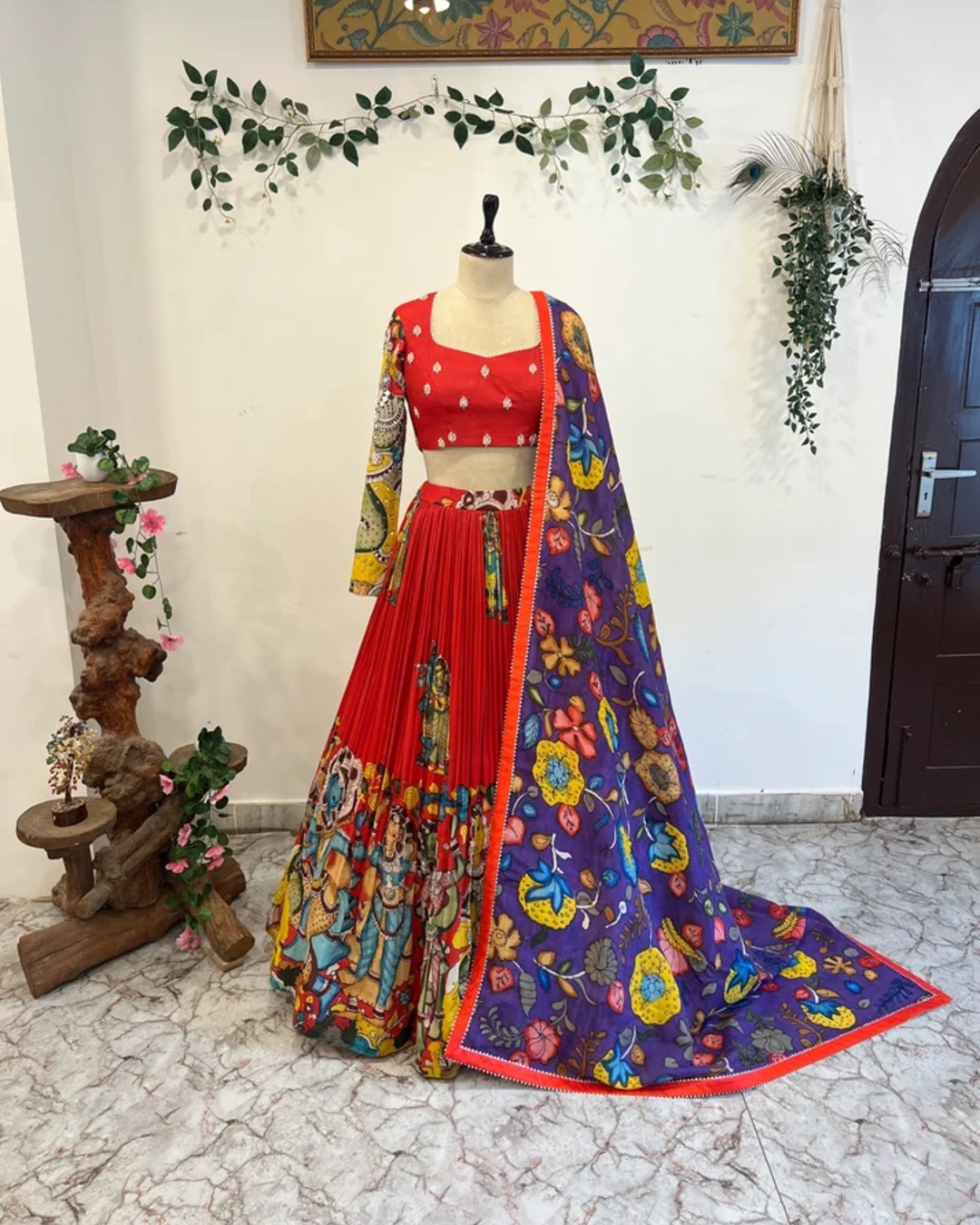 Radha Krishna Concept Pure Pen Kalamkari Lehenga