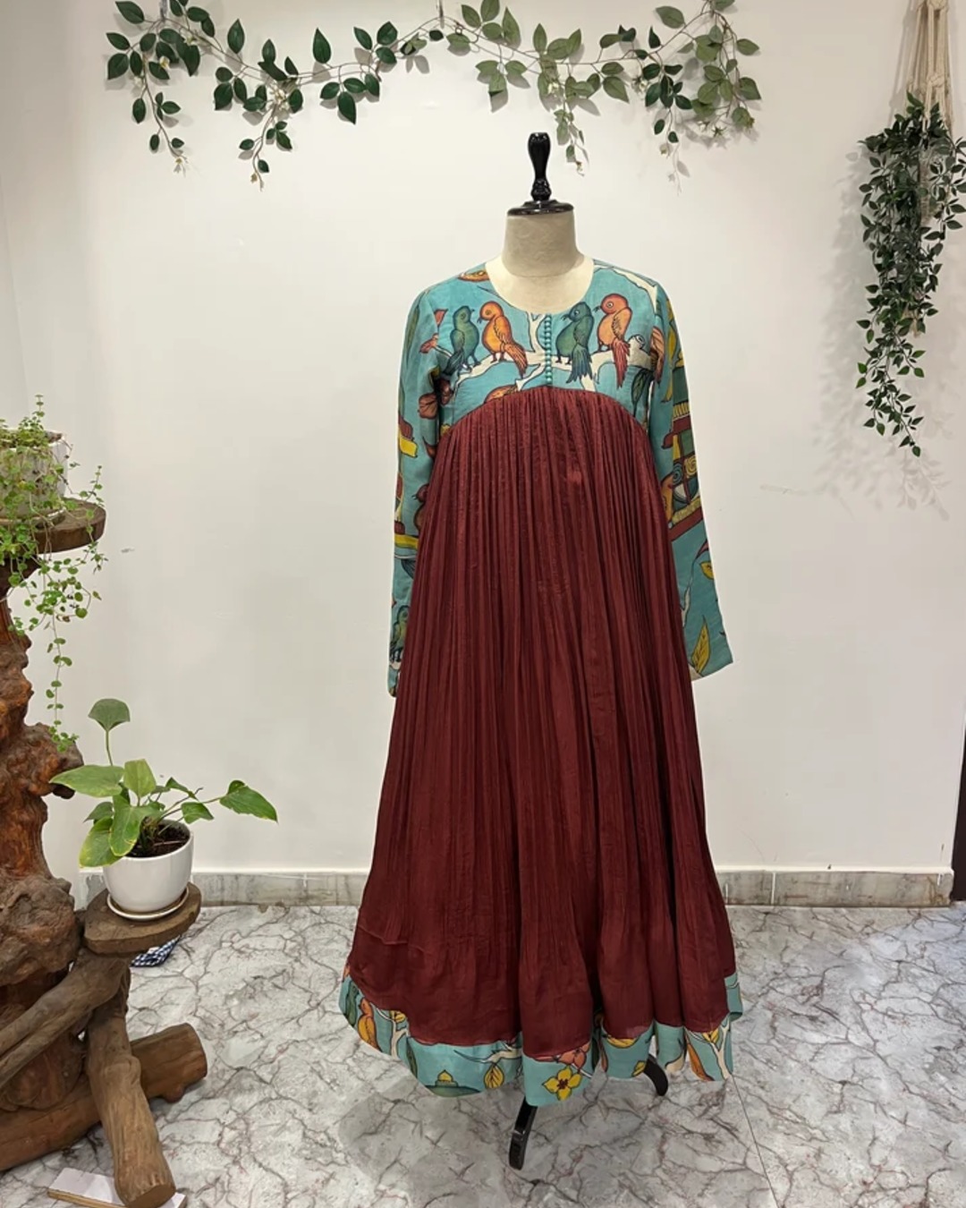 Pen Kalamkari Flared Anarkali Long Frock